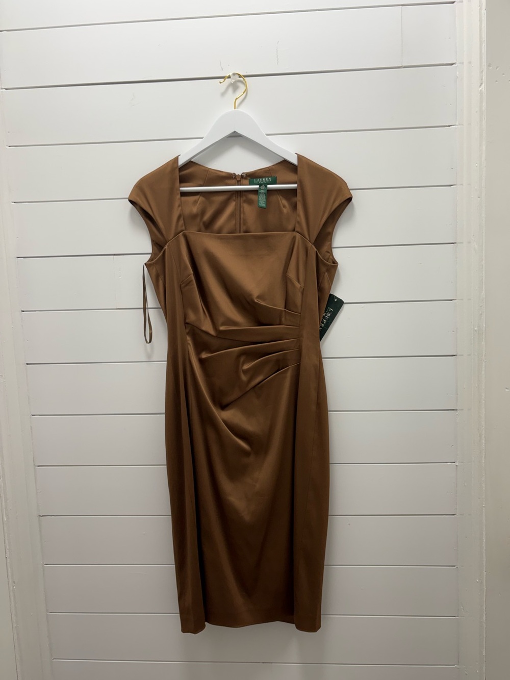 Ralph Lauren Brown Cap-Sleeve Midi Sheath Dress